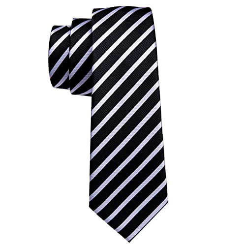 Image of Barry.Wang Tie Sets for Men Silk Stripe Necktie Woven Checkered Handkerchief Cufflinks Formal Business Wedding