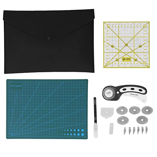 Pssopp Kit de Acolchado, Juego de Cortadores Rotativos, Juego de Cortadores de Tela, Kit de Acolchado Práctico Grueso con Alfombrilla Cortadora para Tejer a Mano