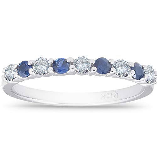 P3 POMPEII3 1/2CT Blue Sapphire & Diamond Wedding Ring 10K White Gold