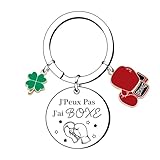 Porte-clés boxe « J'peux pas, j'ai boxe» avec acier inoxydable et breloque gant de boxer – cadeau pour boxer - création