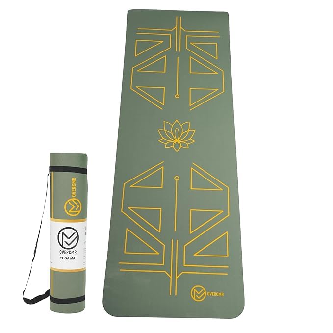 Body Alignment TPE Yoga Mat + Sleek Yoga Strap | Textured Anti Slip Yoga Mat for Women and Men | 6ft X 2 ft-Extra Wide & 6MM Thick | Exercise Mat For Home, Pilates, Gym & Fitness (Olive Green)-image-16