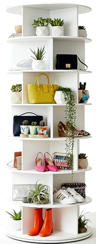 7 Tier Rotating Shoe Rack Tower, Free Standing 360° Shoe organizer Lazy Susan, Bag Display Rack Storage Round Carousel, Neat and Elegant Shoe Storage Solution