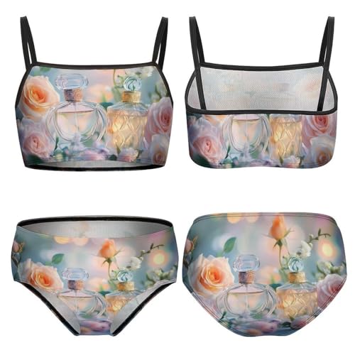 Perfume Rose Floral Girls Bikini Swimsuit Two Piece Bathing Suit Beach Swimwear3
