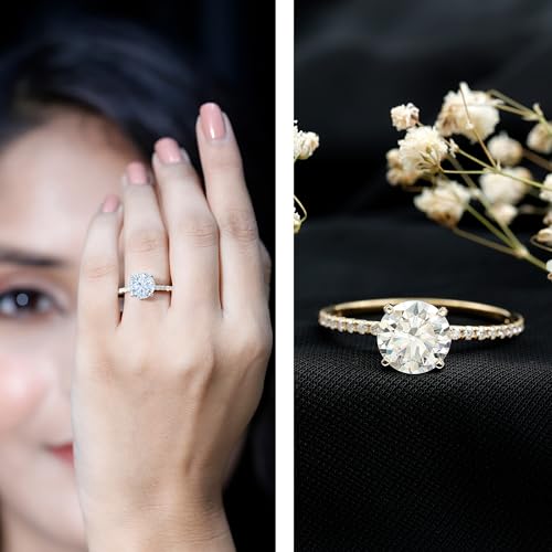 Certified Moissanite 9 mm Round Engagement Ring for Women, D-Vs1 Quality, Moissanite Diamond 3 Carat Ring (Ideal For Gift)2