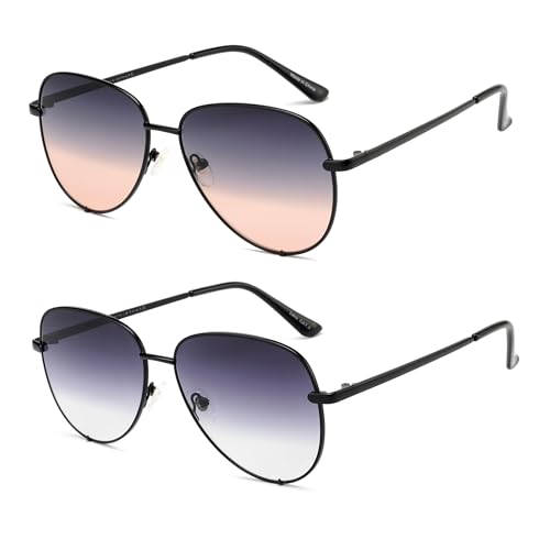 VIVIENFANG 2Pack Oversized Aviator Sunglsses Women Black Trim Latest Shades