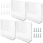 ZOFORTY 4 Pcs A4 Wall Mounted Leaflet Holders, Clear Wall Mounted Document Holder with Screws and Expansion Tubes, Acrylic Wall Mount Magazine Racks for Restaurant Menu Office Files Magazine