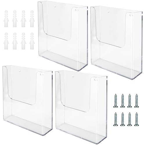 ZOFORTY ZOFUN Lot de 4 supports muraux A4 transparents avec vis et tubes d'extension, support mural en acrylique pour magazines, menus, restaurants, bureaux, magazines