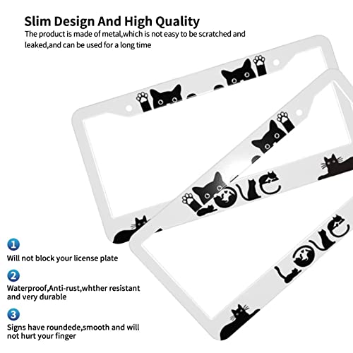Black Cat Love Logo License Plate Frame Novelty Personalized Car Tag Holder 2 Holes Aluminum Cute Animal License Plate Covers With Screw Caps Car Accessories For Men Women #TOP3