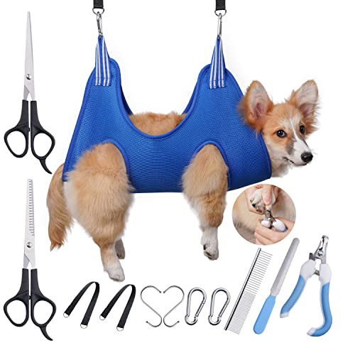 12 in 1 Pet Dog Grooming Hammock Harness for Cats & Dogs, Dog Grooming Harness with Nail Clippers/Trimmer/Scissors/Comb…