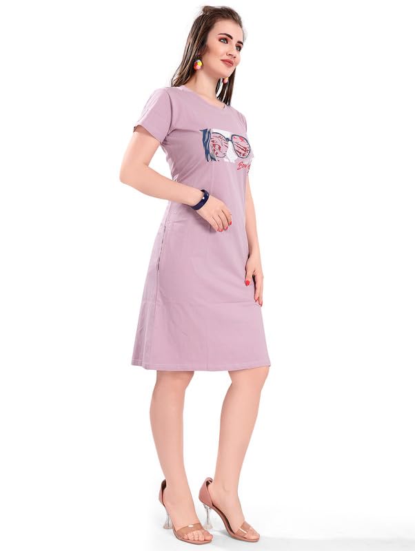 Image of Printed Knee Length Pocket Night Dresses for Women | Cat Lover | Premium Soft Cotton Nighty | Blue and Maroon