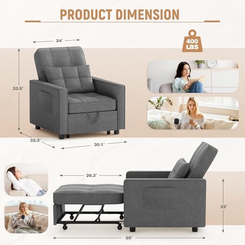Sillón Convertible Plegable Gris Grafito miniatura 2