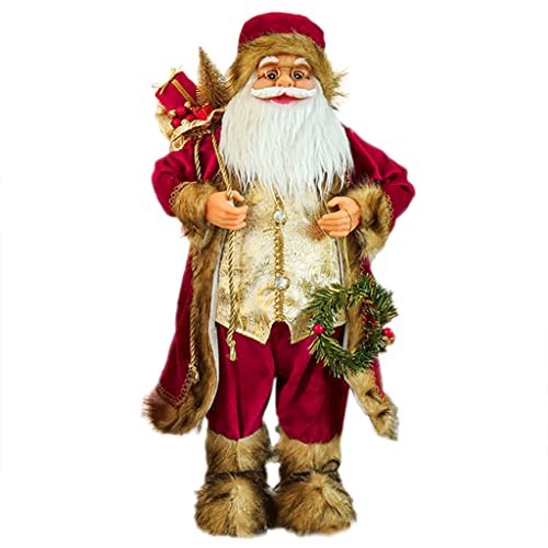 MULAIDI Figuras de Pai Natal de 12/18/24 polegadas, decorações de Natal com coroa, saco de presente, ornamentos para brinquedos, festas, decoração de casa, figuras de pai Natal, grandes