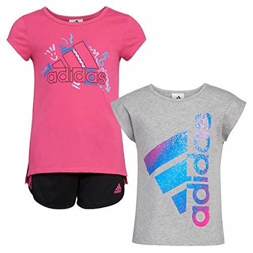 Ensemble Adidas fille 3 pièces rose et gris en taille 5 ans avec shorts et t-shirts