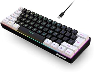 Snpurdiri 60% Wired Gaming Keyboard, Small RGB Backlit Membrane Gaming Keyboard, Ultra-Compact Mini Waterproof Keyboard for PC Computer Gamer White and Black