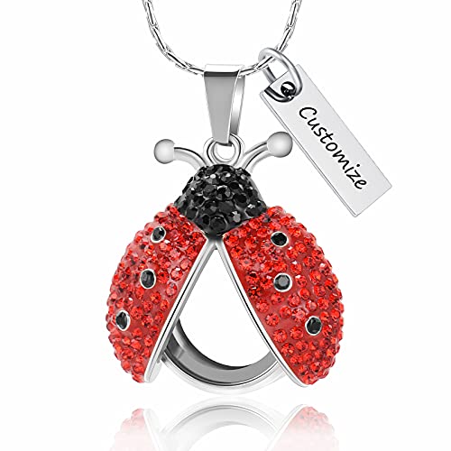 constantlife Cremation Jewelry Ladybug Urn Necklace for Ashes Transparent Round Glass Locket Ash Holder Keepsake Crystal Beetle Memorial Pendant for Human Pet