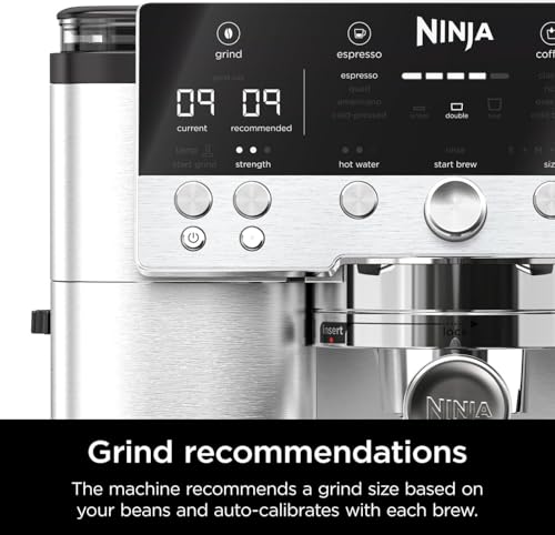 Ninja Luxury Premier 3-in-1 Coffee Maker, Latte, Cappuccino, Cold Brew & Espresso Maker, Built-in Bean Grinder & Milk Frother, Easy to Use, 4 Automatic Frothing Settings, Silver, ES601EU