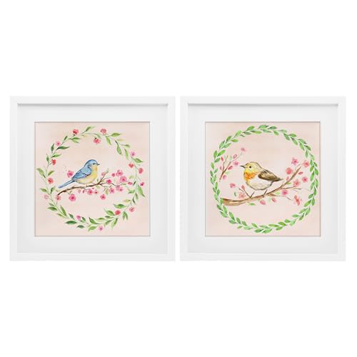 Couronne d'oiseaux de printemps Stupell Industries tableau oiseau nature cadre blanc