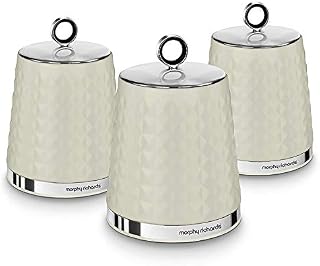 Morphy Richards 978055 Dimensions Set of 3 Round Kitchen Storage Canisters, Ivory Cream