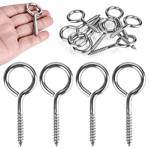 AccEncyc 2.5 Inch Screw Eye Hooks10 Pack Stainless Steel Screw Eyes Heavy Duty Screw in Eye Hooks Self Tapping Eyelet Screw Eye Bolts for Wood, Securing Cables Wires