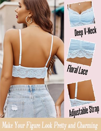 Image of Avidlove Lace Bralette for Women V Neck Cami Tank Y2k Camisoles Adjustable Spaghetti Strap Crop Top Non Padded