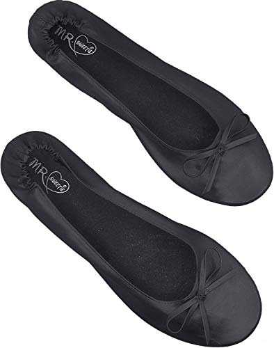 MR.SWEETIE Womens Wedding Gift Foldable Portable Flexable Outsole Roll Up Ballet Flat Shoes (M, Black)