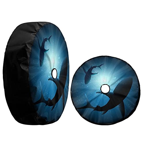 Image of Delerain Spare Tire Cover with Backup Camera Hole Sharks Wheel Covers Waterproof Dust-Proof UV Sun Universal Fit for RV Trailer RV SUV Truck (17 Inch for Diameter 31 inch-33 inch)