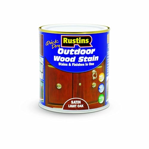 Rustins Quick Dry Outdoor Wood Stain Satin Light Oak 500ml- Durable and Weather-Resistant Finish Fast Drying Vibrant Color for Decks Fences & Furniture Available in Many Wood Shades
