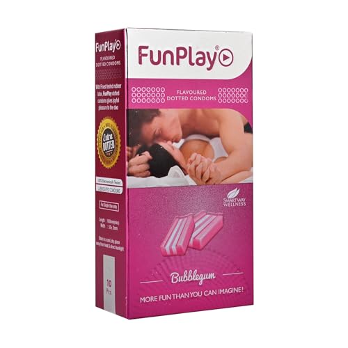 Image of FunPlay Bubblegum Flavoured Dotted Condoms - 10 Pcs | Extra Dotted for Enhanced Pleasure | Premium Latex Condoms for Men | Long Lasting Smooth Lubrication | Flavoured & Safe Protection