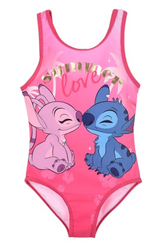 Disney Stitch Bañador para Niña, Diseño Stitch y Angel Bañador de Una Pieza, Bañador de Natación Infantil, Talla 12 Años, Fuchsia