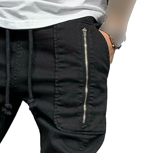 Men's Zipper Pockets Joggers Pants Drawstring Cargo Tapered Sweatpants Hip Hop Slim Fit Casual Track Trousers2