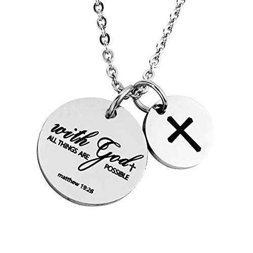ST-Power Christian Necklace Bible Verse Cross Pendant Prayer Charm Necklace Faith Religious Jewelry for Women Girls Baptism Gift Stainless Steel Bible Verse Pendant Necklace Christian Gift