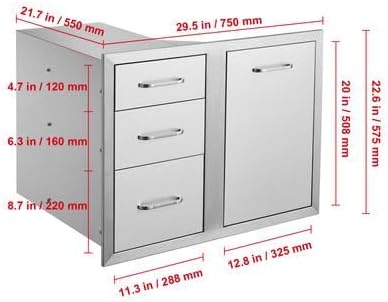 Happybuy Outdoor Kitchen Combo 29.5" W x 22.6" H x 21.7" D, Access Door & Triple Drawers with Propane Drawer and Adjustable Garbage Ring, Perfect for BBQ Island or Patio Grill Station