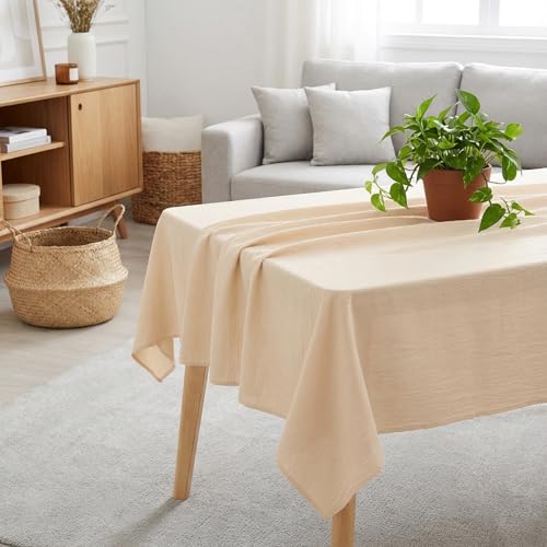 Qulkws Cotton Fabric Table Cloth Washable Table Cloths Rectangle Tablecloth Beige Tablecloth for Festival Picnic Wedding Party and DIY Dye Project (55 x 39...