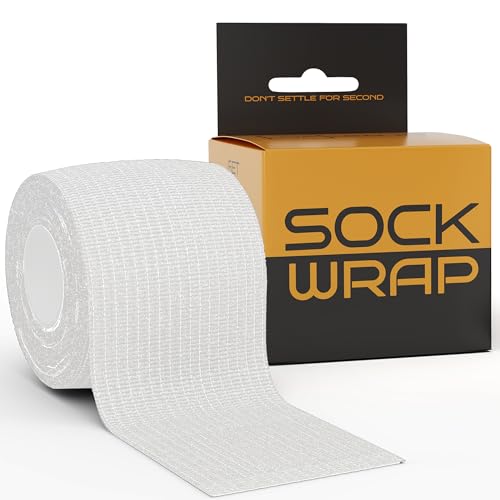 Locked in Sock Tape for Football 5cm x 5m - Self Adhesive Elastic Bandage Wrap for Socks Shin Pads Ankle & Knee Support - Comfortable Fit Strong Hold for Training Recovery & More (White 1 Roll)