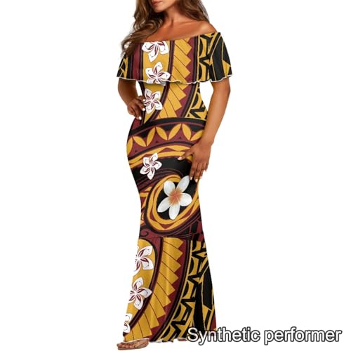 Image of Polynesian Dresses for Women Off Shoulder Maxi Dress Puletasi Samoan Dresses S-7XL
