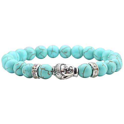Jovivi 8mm Bracelet Tibétain Turquoise Bouddhiste Protection Symbole Bouddha Pierre d'énergie Chakras Perles Turquoise Lama
