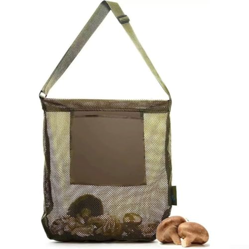 Bolsa de recogida de malla transpirable con diseño plegable y gran capacidad con correa ajustable y bolsillo para artículos esenciales, adecuada para recolección de setas y jardinería al aire libre