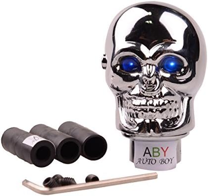 ABy - Pomo de palanca de cambios de aleación de aluminio para automóvil, con forma de calavera y luz LED azul para transmisión manual y transmisión