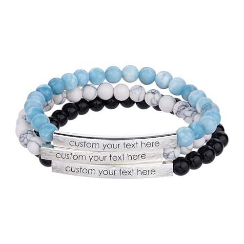 Custom Bracelet for Women, Nature Stone Bracelet with Personalized Name, Custom ID, Engraved, Date, Quote, Coordinates, Inspirational Personalized Gifts for Women, Men, Friend2