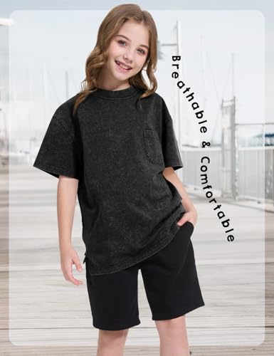 3 Pack Boys Girls Shirts Short Sleeve Acid Washed Cotton T-Shirts Kids Tshirts Summer Tops Tees 5-14 Years2