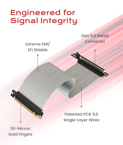 Image of LINKUP PCIE 5.0 Riser Cable | for Vertical GPU Mount | Straight | Graphics Card GPU Ready | Usable with PCIe 4.0 & RX9070 / RTX5090 | 30cm (Total Length: 34cm)
