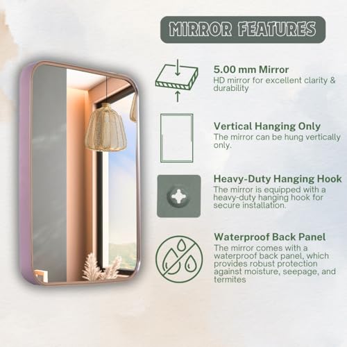 Image of 12x18 Inch Metal Frame Mirror for Wall /Aluminium Rectangle Bathroom Wall Mirror /Mirror for Bathroom /Bedroom /Living Room /Entryway /Dressing Room /Decorative /Vanity| AM1218A3