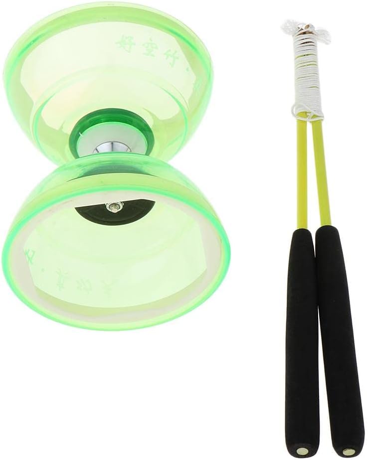 Pro Triple Bearing Diabolo Toy with Carbon Sticks & String Set - Train Hand-Eye Coordination - Fun for Kids & Adults - Under 20 - Green