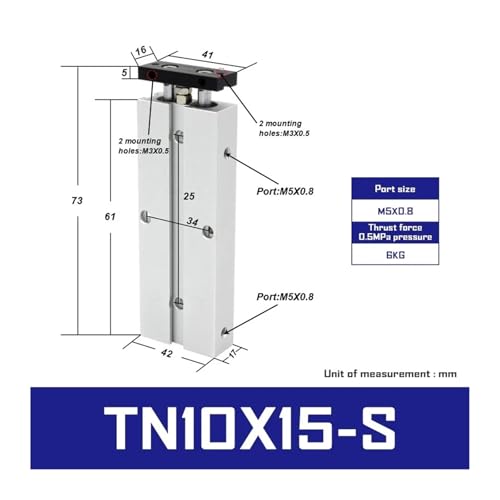 Vérin pneumatique double effet TN10 double tige pour automatisme
