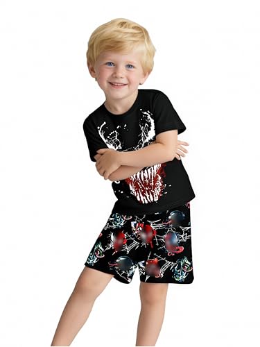 Image of Marcobey Boys Cool Hero Graphic Print 2 Piece Shirt and Shorts Set for Toddlers Big Kids