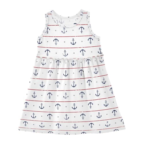 Stripes Anchor Girl Sleeveless Tank Dress Star Crewneck Twirl Swing Dress for Kids 8T2