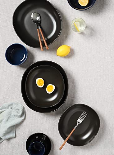 Teocera Wide And Shallow Porcelain Salad And Pasta Bowls Set Of 6-24 Ounce Microwave And Dishwasher Safe Serving Dishes, Matte Black #TOP7