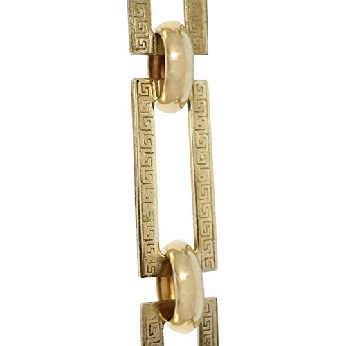 Image of RCH Hardware Decorative Polished Solid Brass Chain for Hanging, Lighting - Rectangles with Greek Key Design and Unwelded Links (1 Foot)