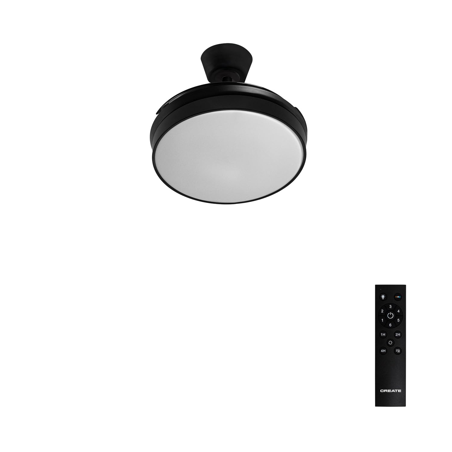 CREATE / WIND CLEAR S/​Ventilador de techo con luz negro con mando / 40W, Ø91 cm, temporizador, 6 velocidades, aspas retráctiles, 3 temperaturas de luz, función verano-​invierno