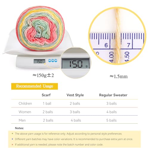 Image of Katech Ombre Yarn for Crocheting Knitting-Gradient Cake Variegated Soft Yarn with Vibrant Colors, Multicolor-Perfect for Blankets, Scarves, Shawls and Garments (Color B)
